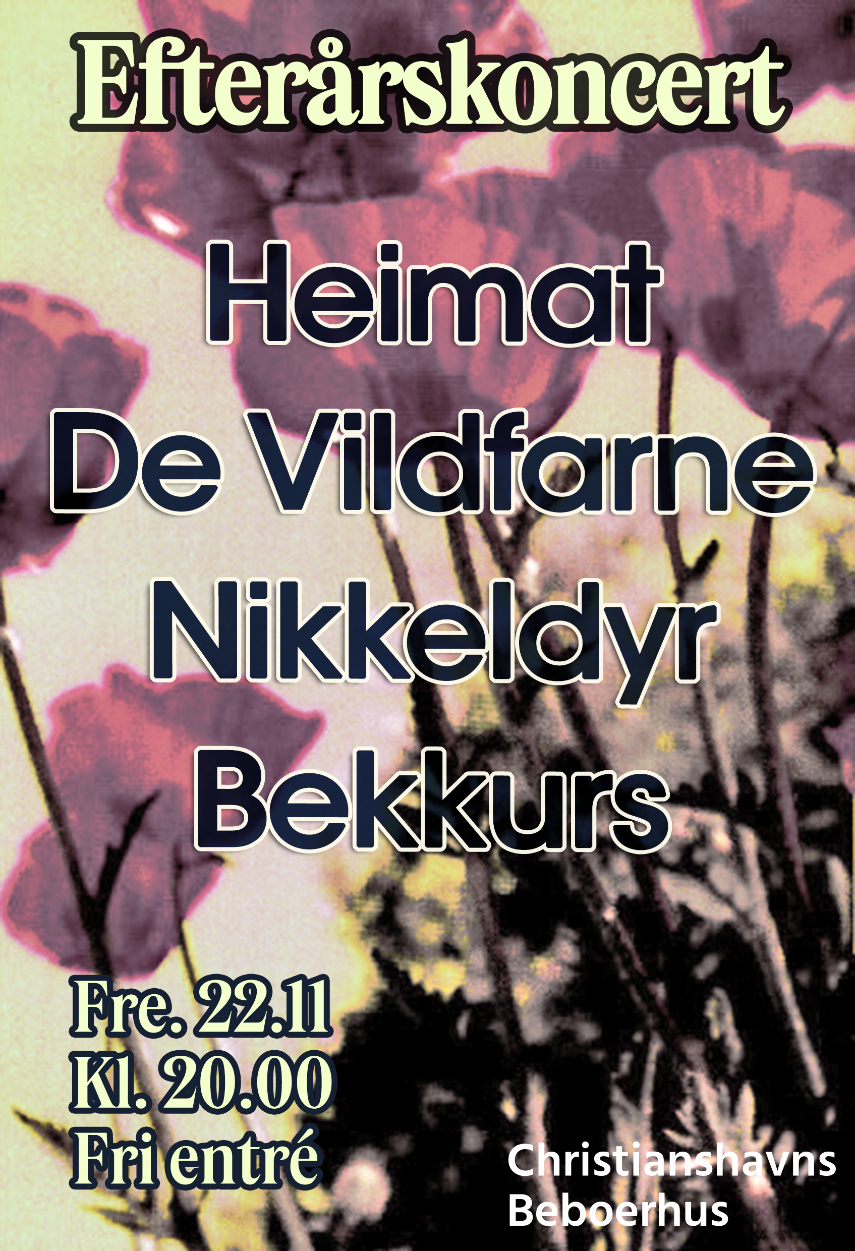 Efterårskoncert: Heimat – De Vildfarne – Nikkeldyr – Bekkurs